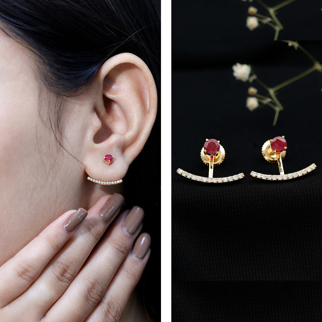 Real Ruby Front Back Earrings with Diamond