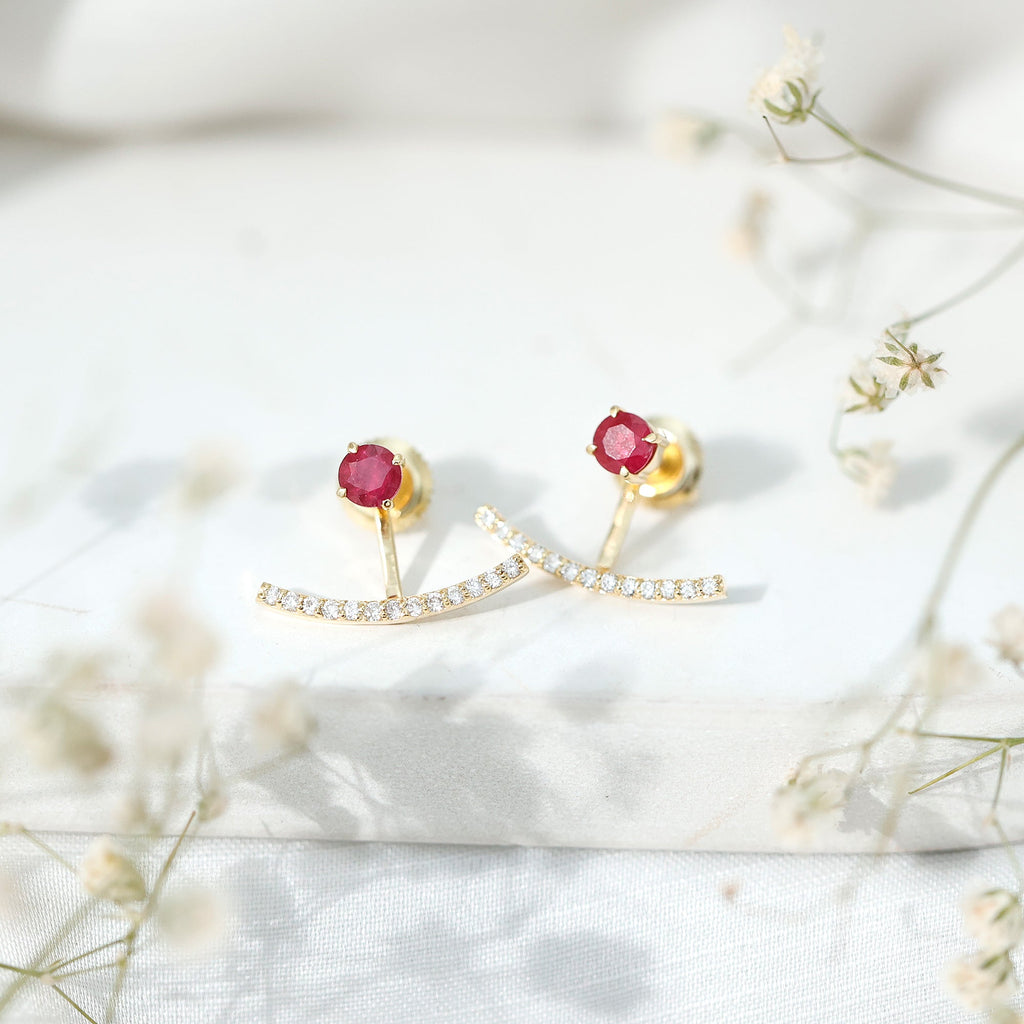 Real Ruby Front Back Earrings with Diamond