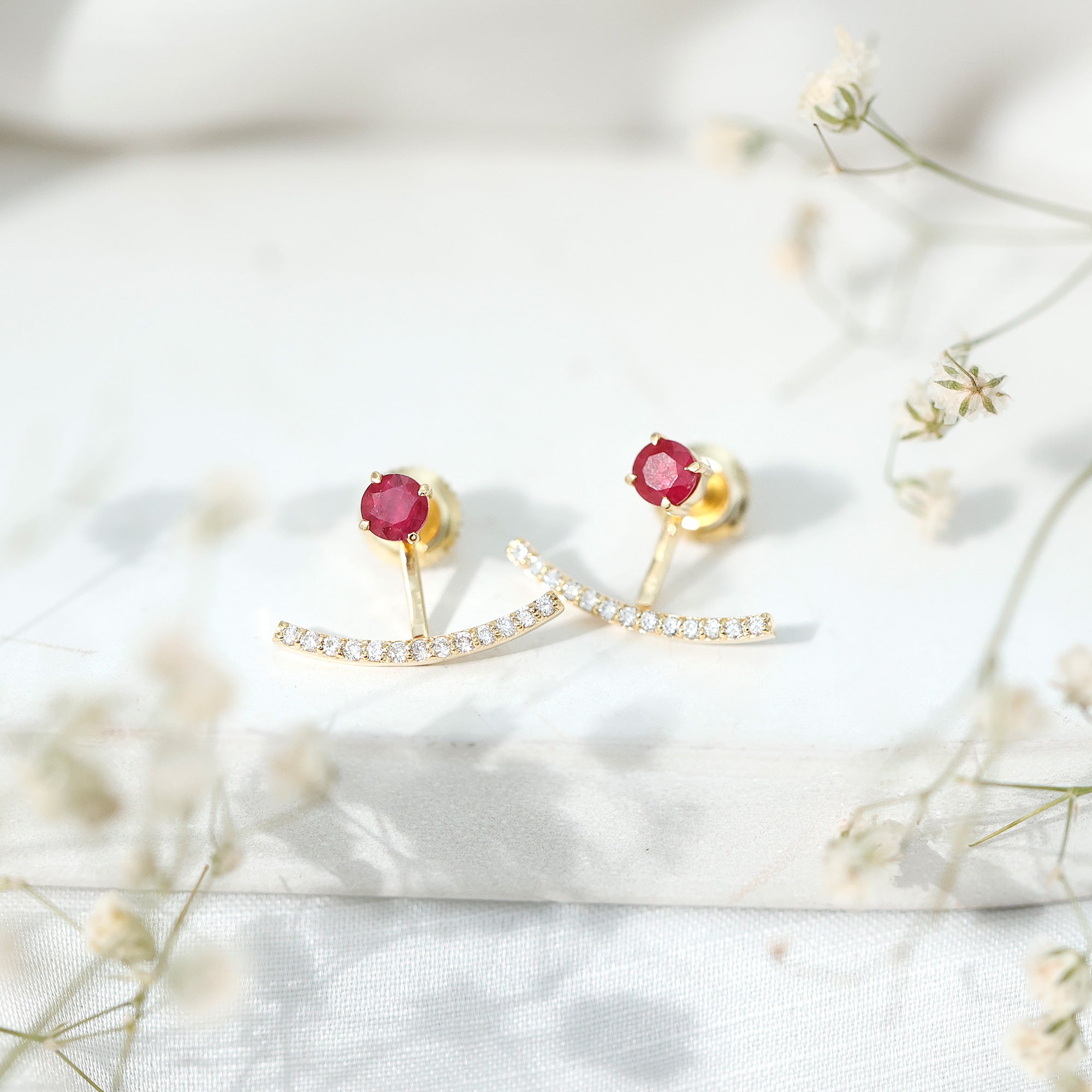 Real Ruby Front Back Earrings with Diamond