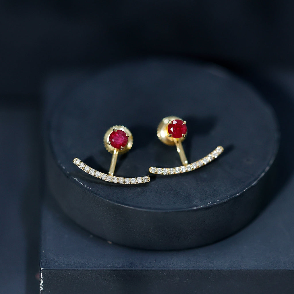 Real Ruby Front Back Earrings with Diamond