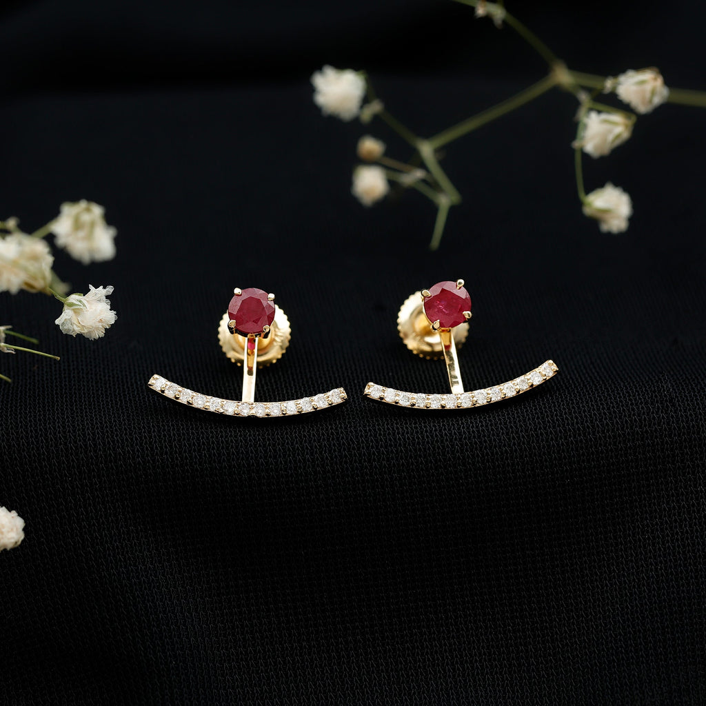 Real Ruby Front Back Earrings with Diamond