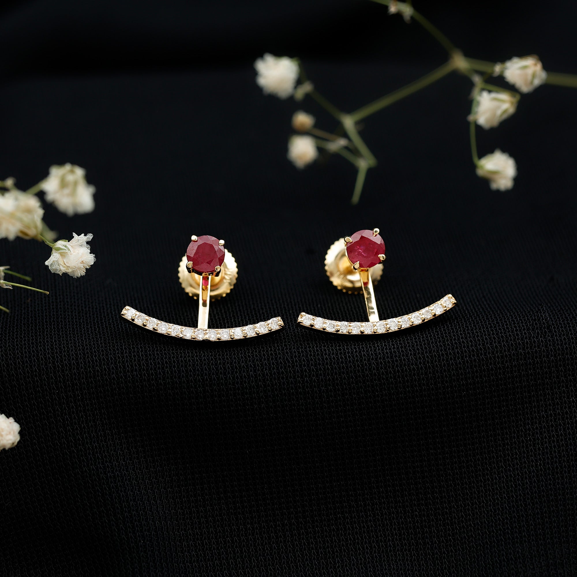 Real Ruby Front Back Earrings with Diamond