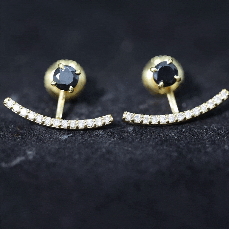 1 Carat Black Spinel Jacket Earrings with Diamond Stones