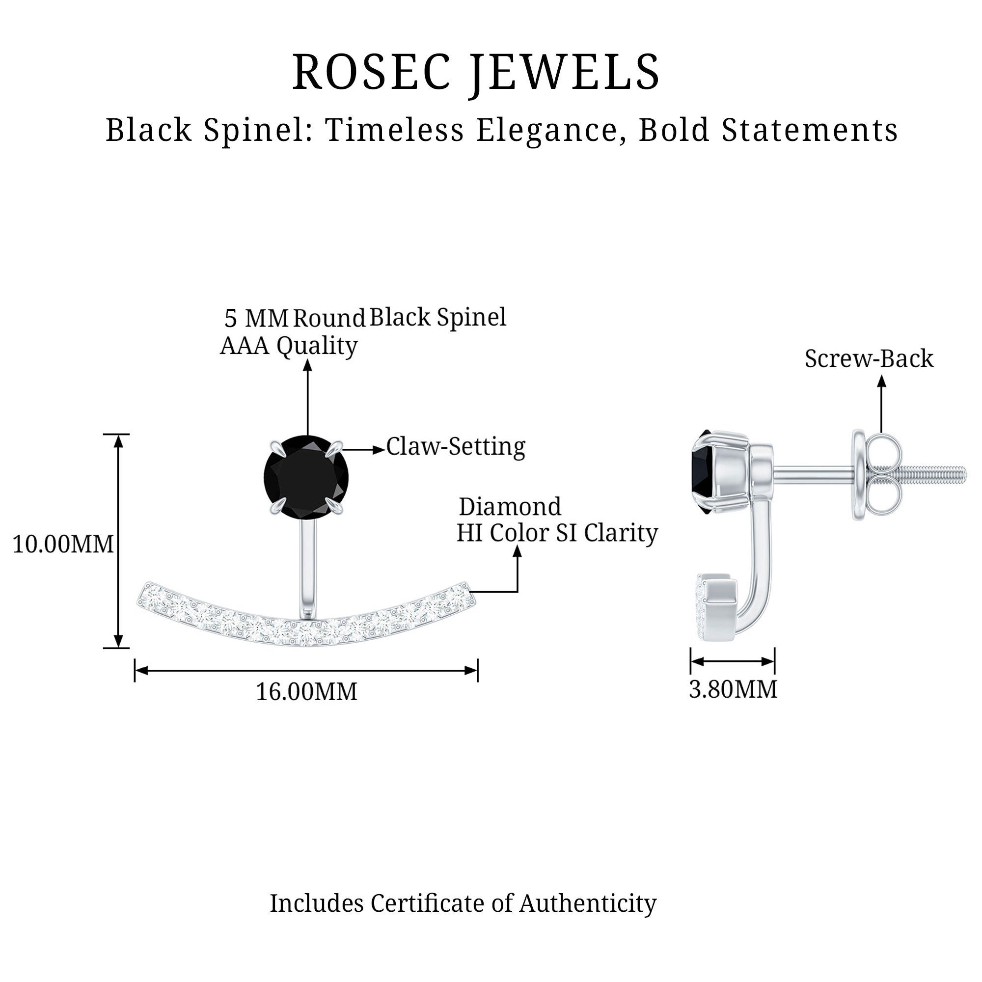 1 Carat Black Spinel Jacket Earrings with Diamond Stones