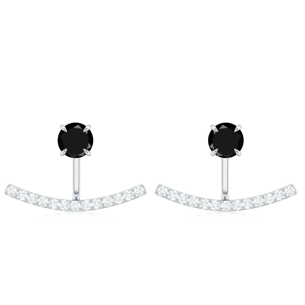 1 Carat Black Spinel Jacket Earrings with Diamond Stones
