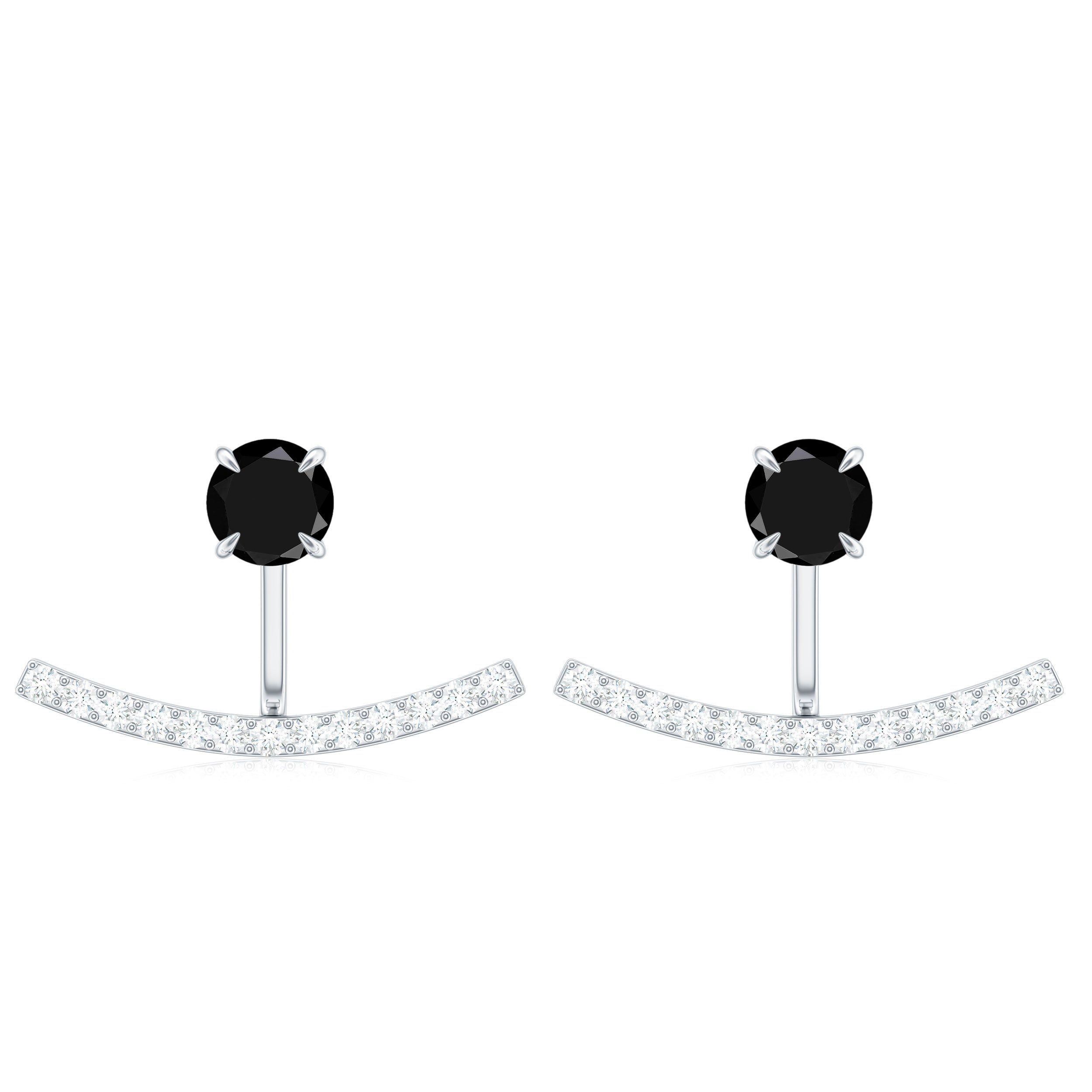 1 Carat Black Spinel Jacket Earrings with Diamond Stones