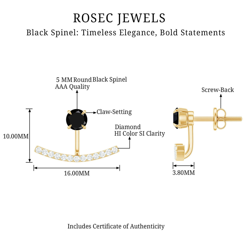 1 Carat Black Spinel Jacket Earrings with Diamond Stones
