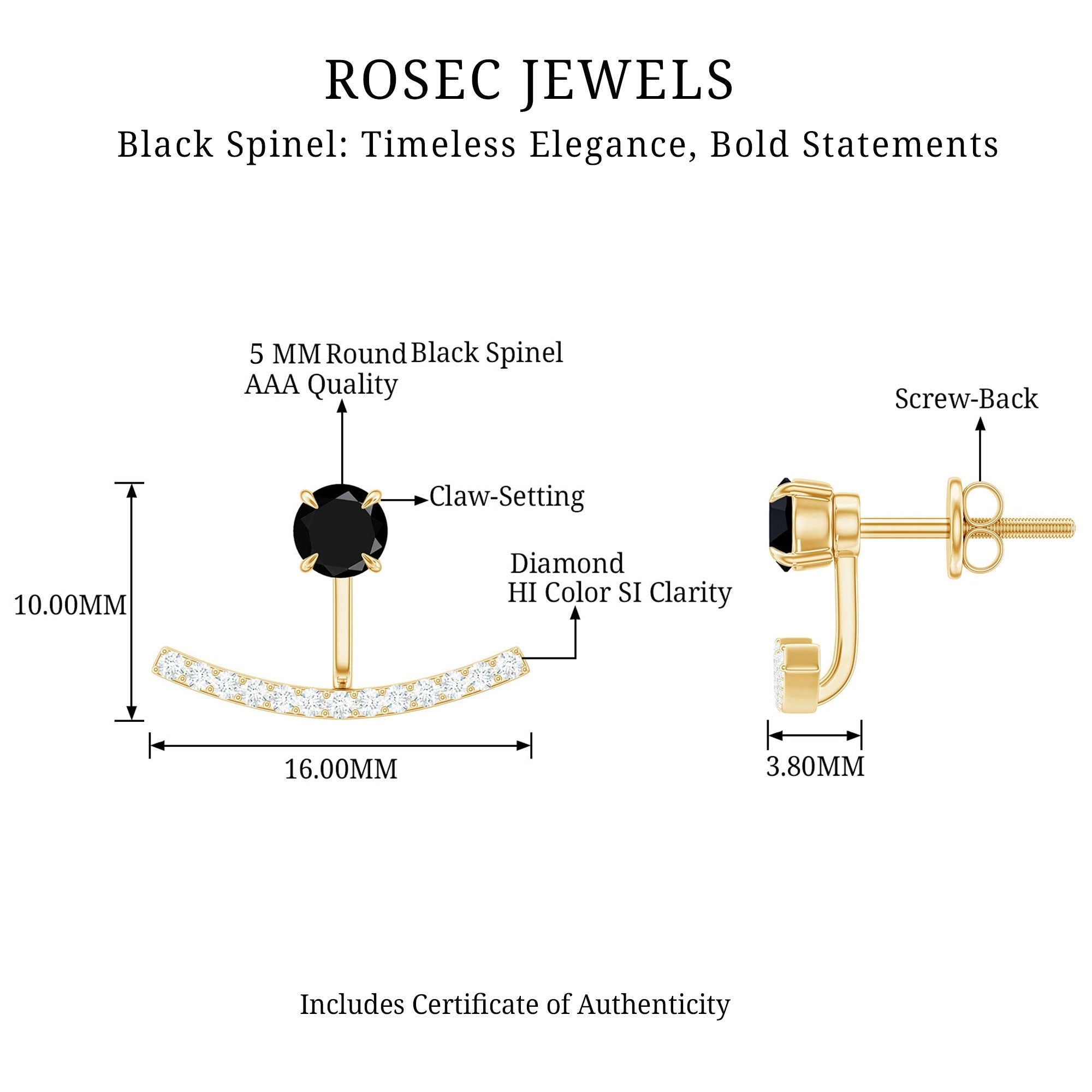 1 Carat Black Spinel Jacket Earrings with Diamond Stones