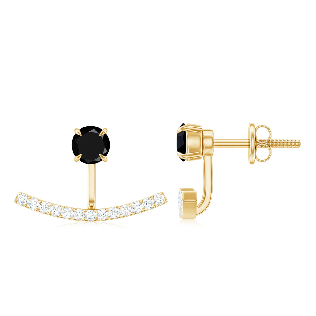1 Carat Black Spinel Jacket Earrings with Diamond Stones
