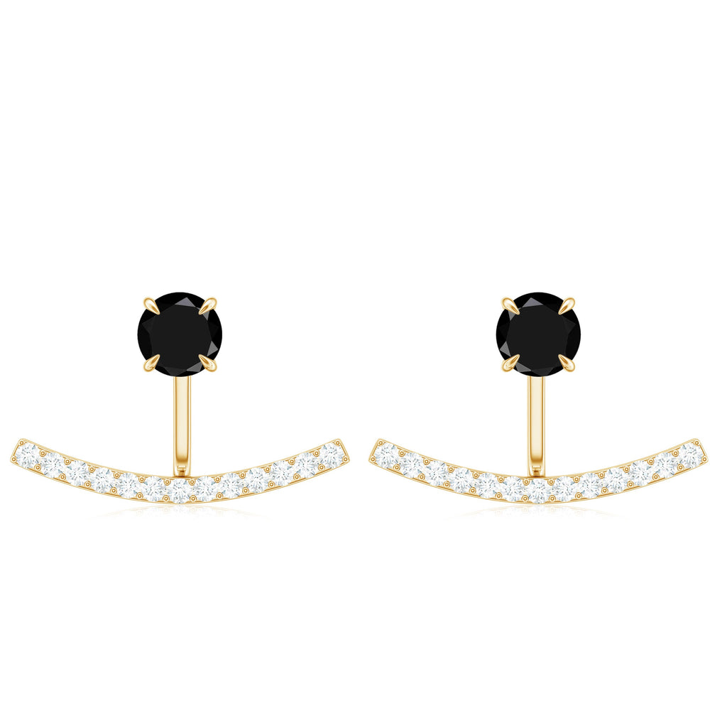 1 Carat Black Spinel Jacket Earrings with Diamond Stones