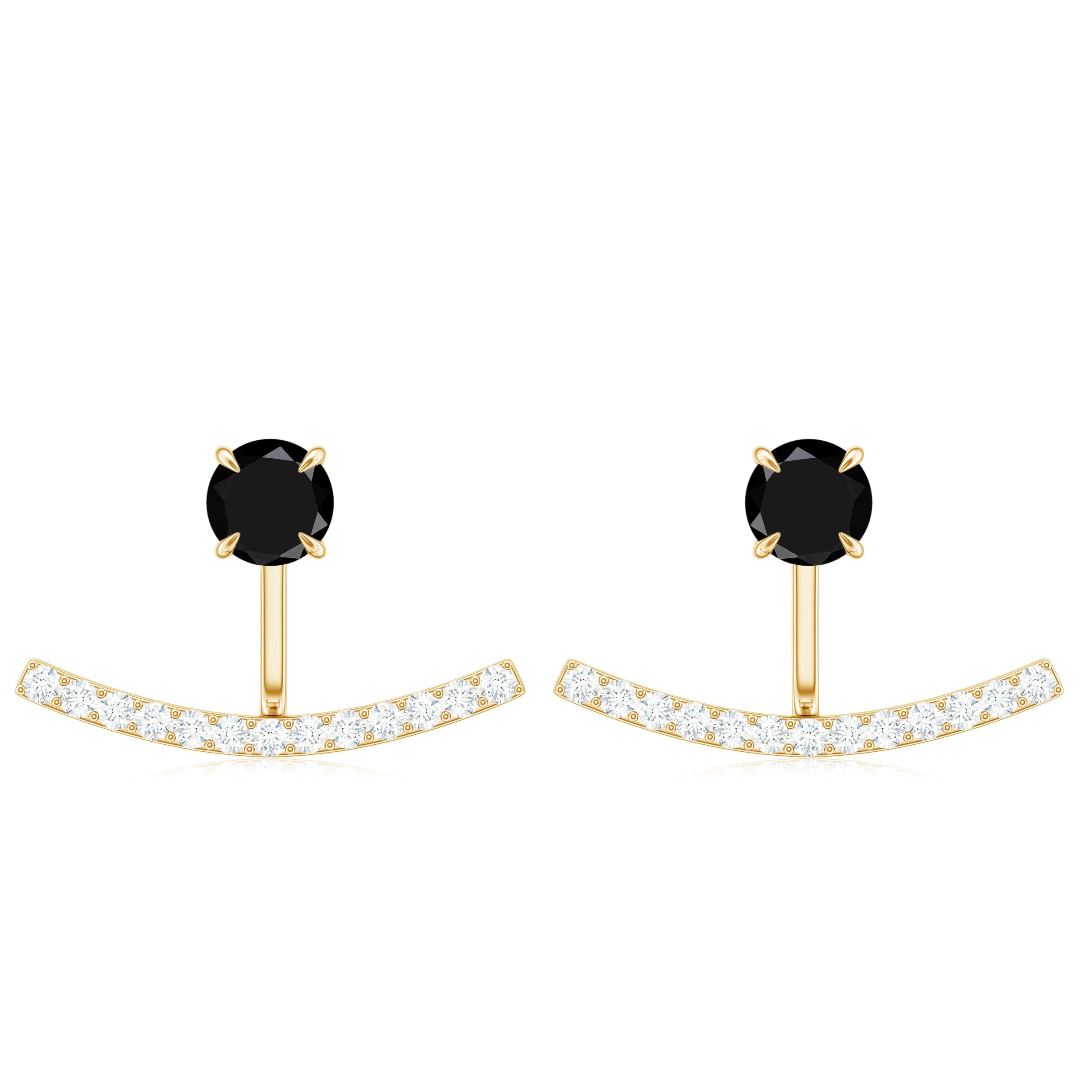 1 Carat Black Spinel Jacket Earrings with Diamond Stones
