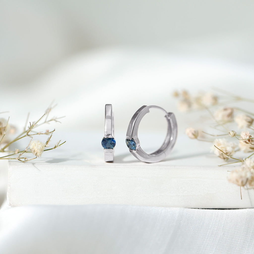 Minimal Blue Sapphire Hinged Hoop Earrings
