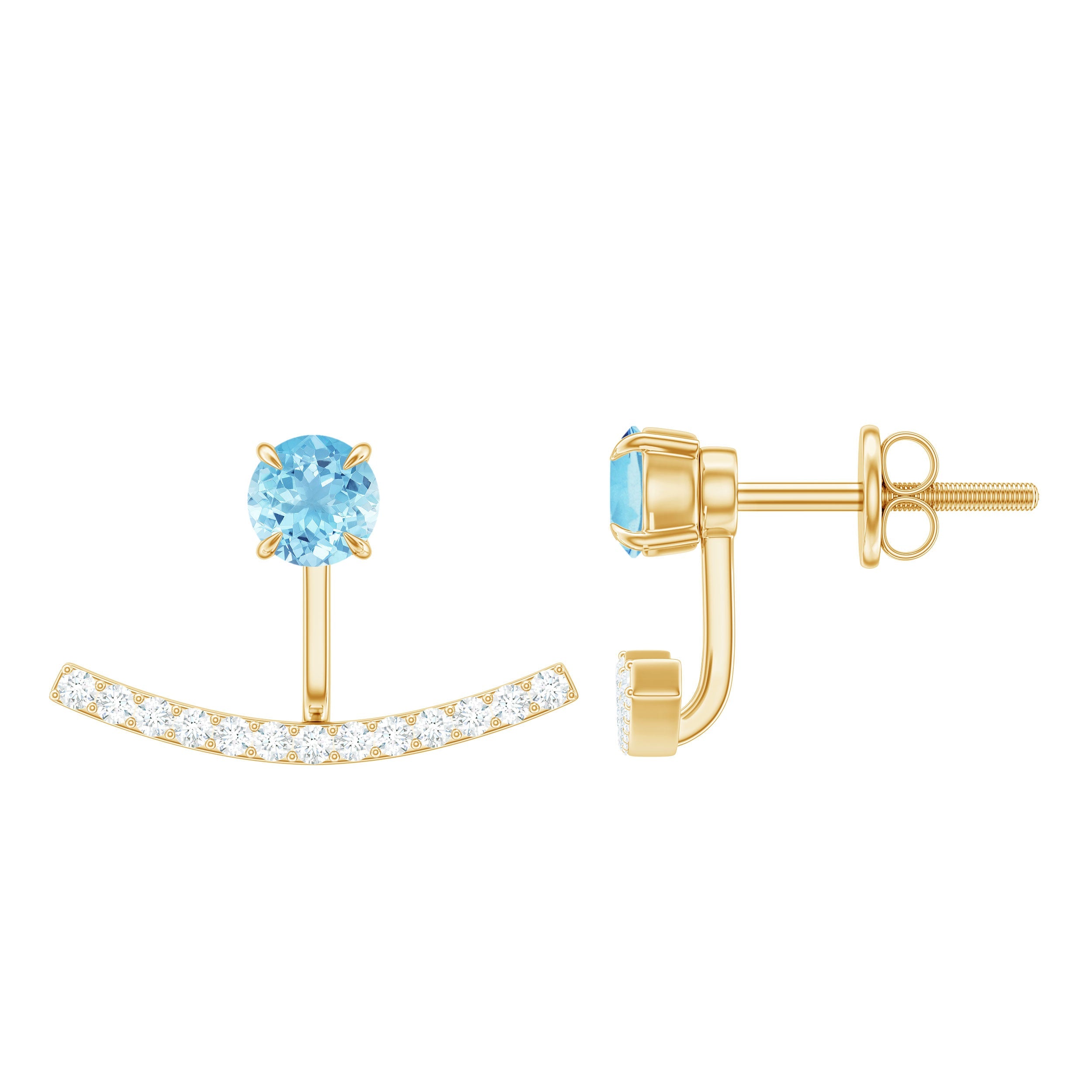 Natural Aquamarine Diamond Jacket Earrings with Screw Back