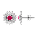 Bezel Set Real Ruby Flower Stud Earrings