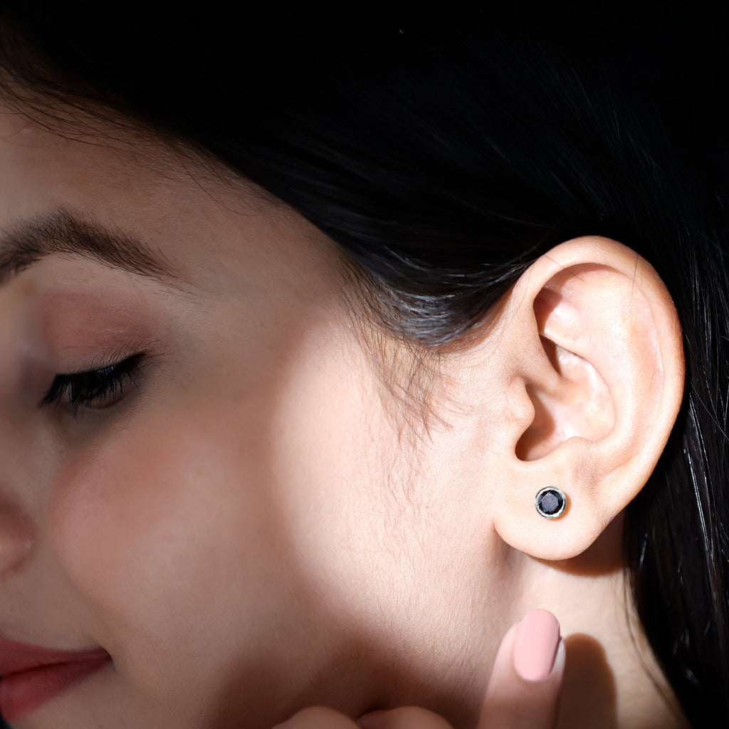 1.6 Carat Created Black Diamond Solitaire Stud Earring in Bezel Setting