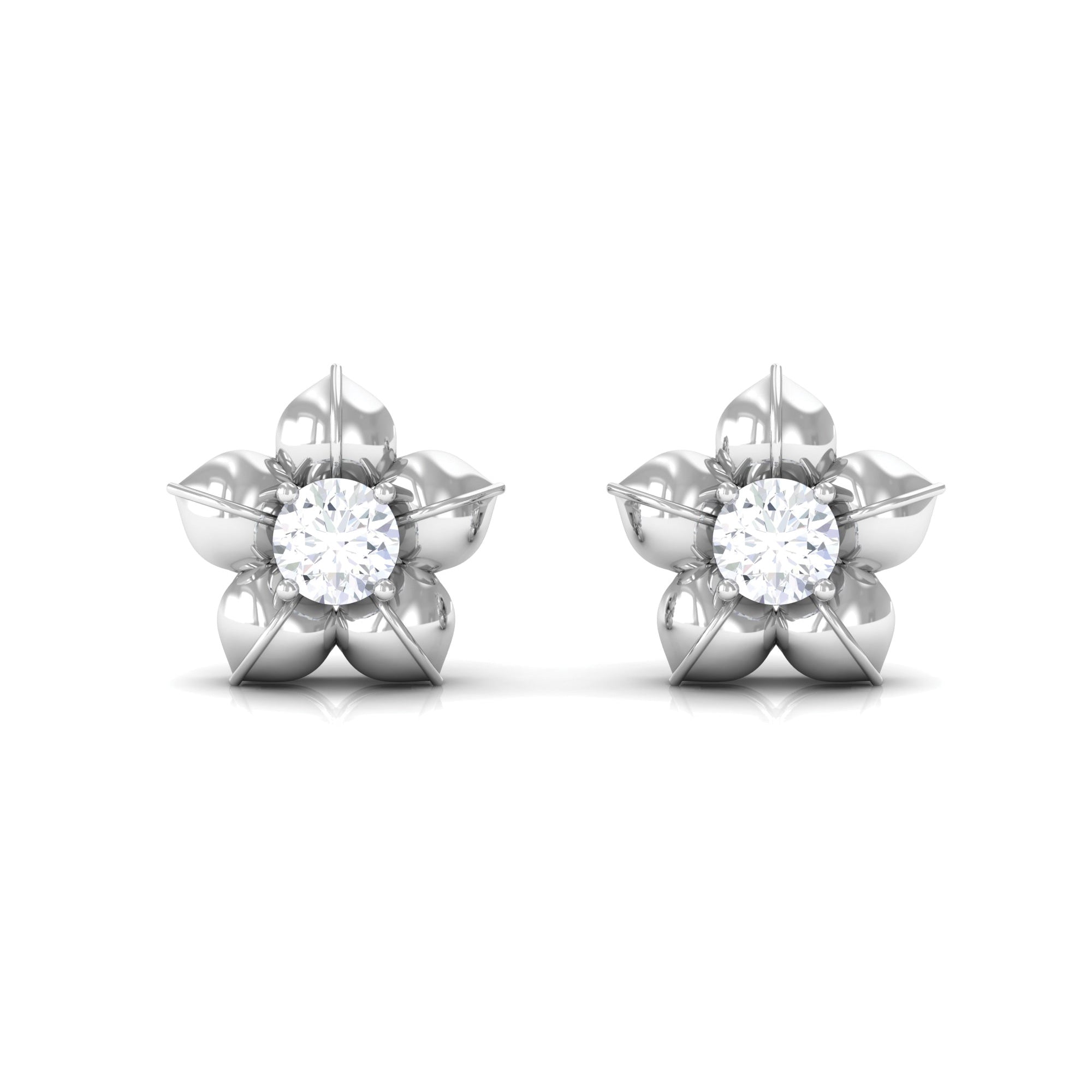 Diamond Flower Petal Stud Earrings in Prong Setting
