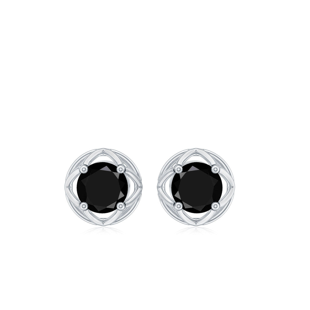 Solitaire Created Black Diamond Flower Stud Earrings