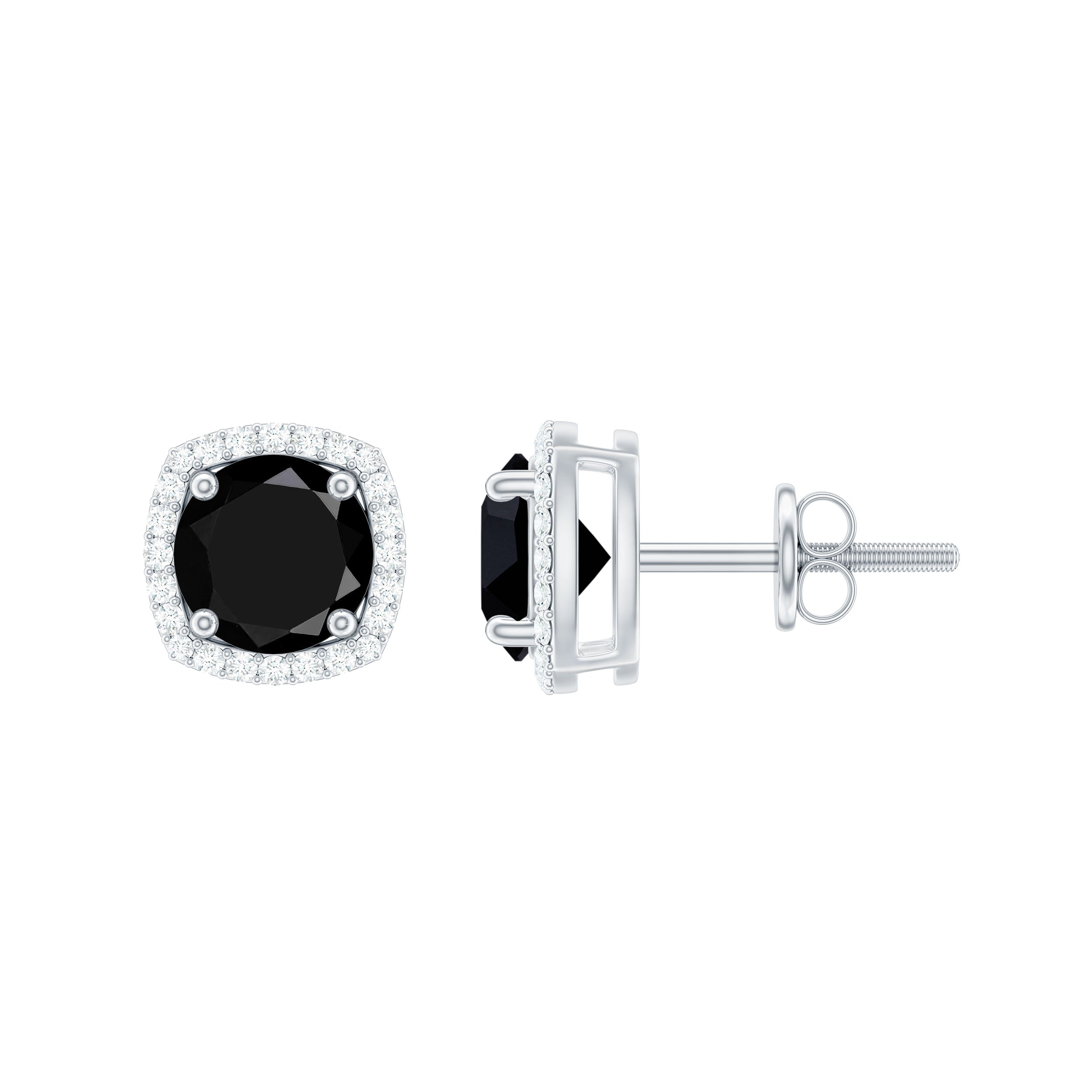 Vintage Black Onyx Stud Earrings with Diamond Halo