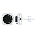 3 Carat Black Spinel Stud Earrings with Diamond Halo