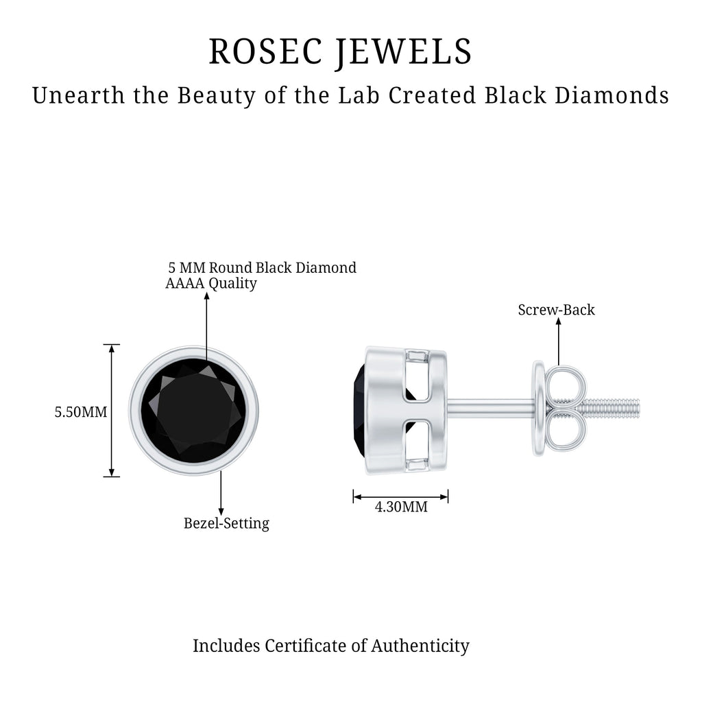 1.6 Carat Bezel Set Lab Created Black Diamond Solitaire Stud Earrings