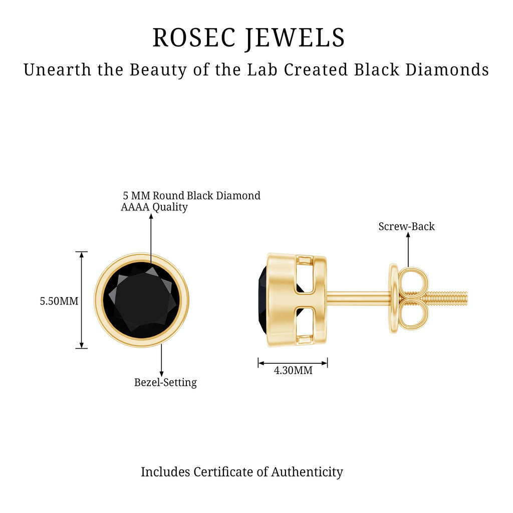 1.6 Carat Bezel Set Lab Created Black Diamond Solitaire Stud Earrings