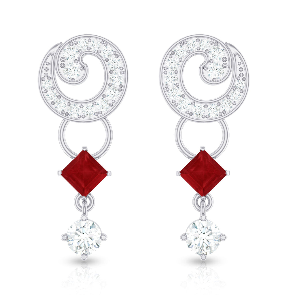 Genuine Ruby and Diamond Bridal Earrings with Certificate