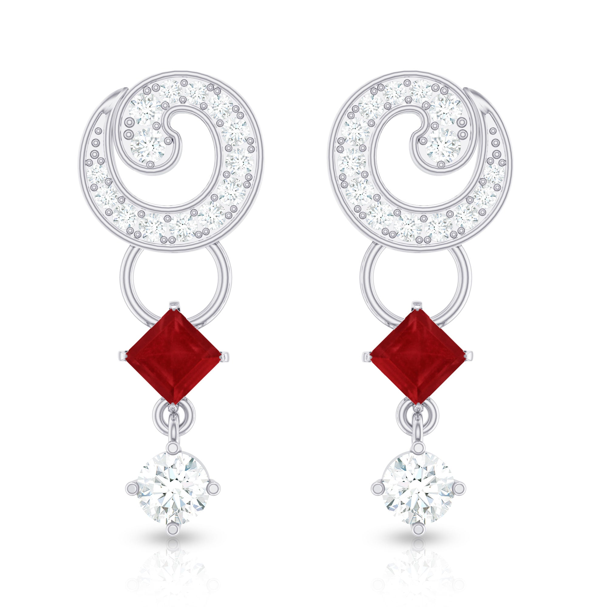 Genuine Ruby and Diamond Bridal Earrings with Certificate