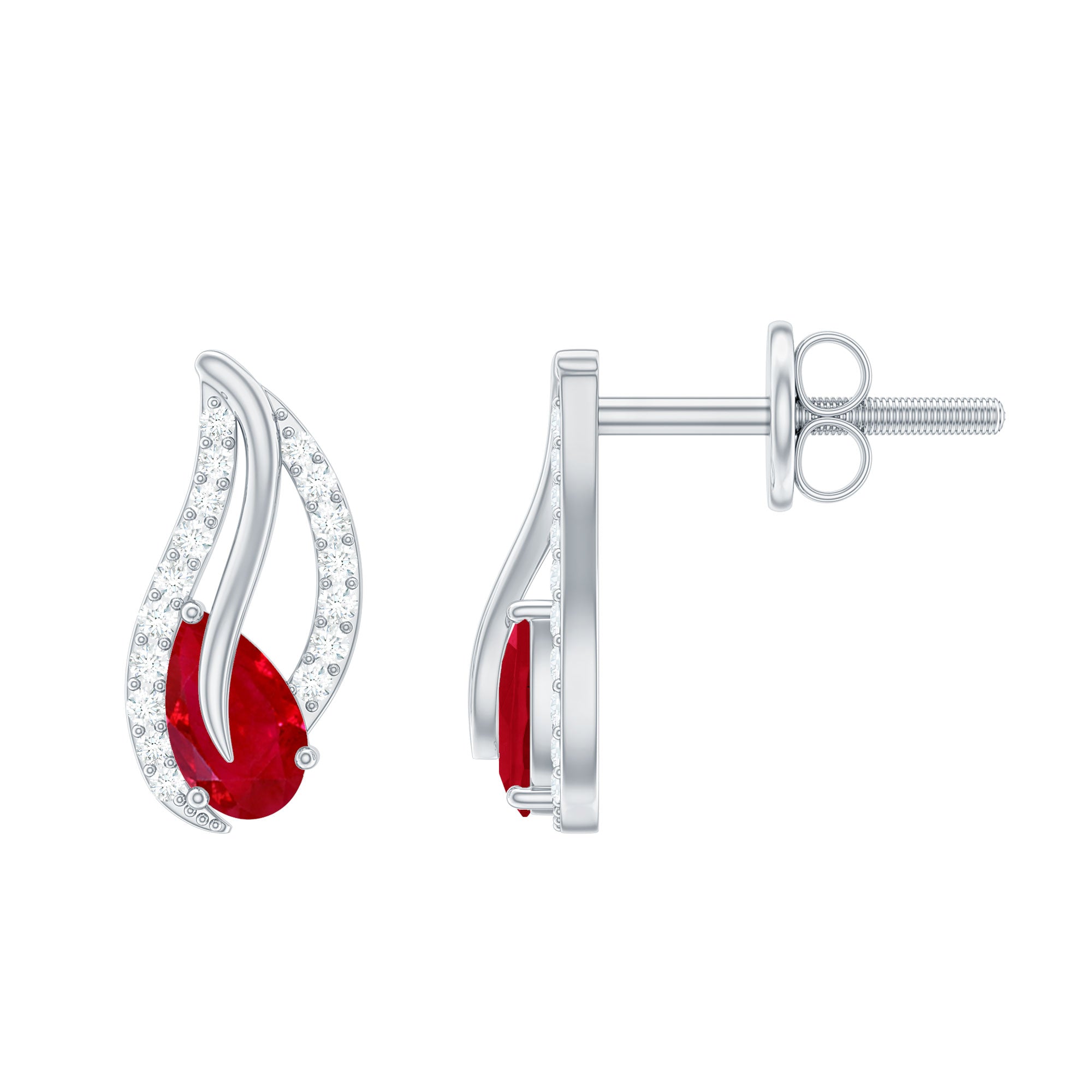 Natural 0.6 Carat Ruby Leaf Earrings with Diamond for Women