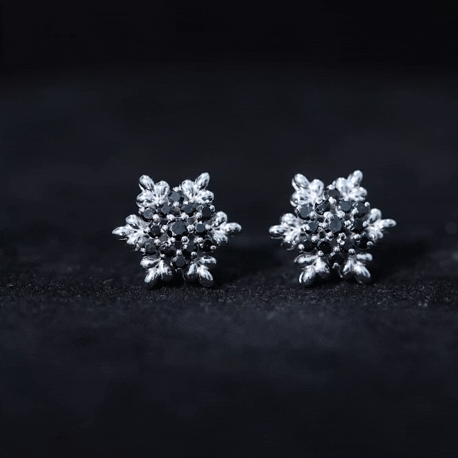 Certified Black Onyx Snowflake Stud Earrings for Women