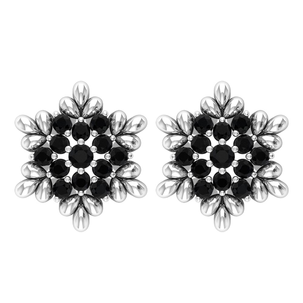 Certified Black Onyx Snowflake Stud Earrings for Women