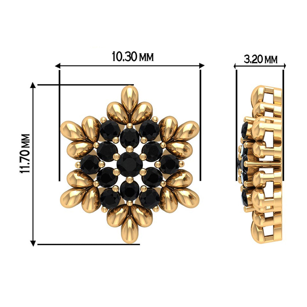 Certified Black Onyx Snowflake Stud Earrings for Women