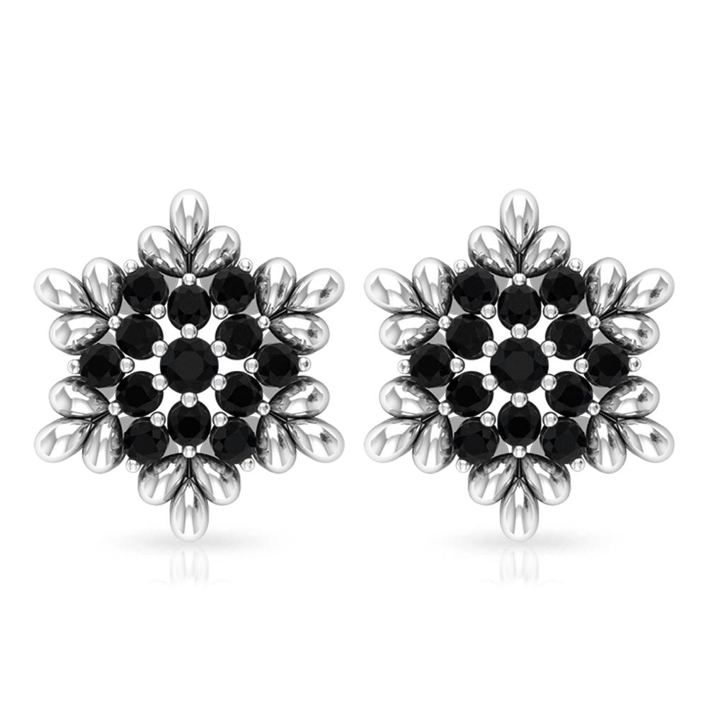 Certified Black Onyx Snowflake Stud Earrings for Women