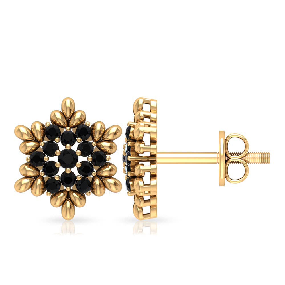 Certified Black Onyx Snowflake Stud Earrings for Women