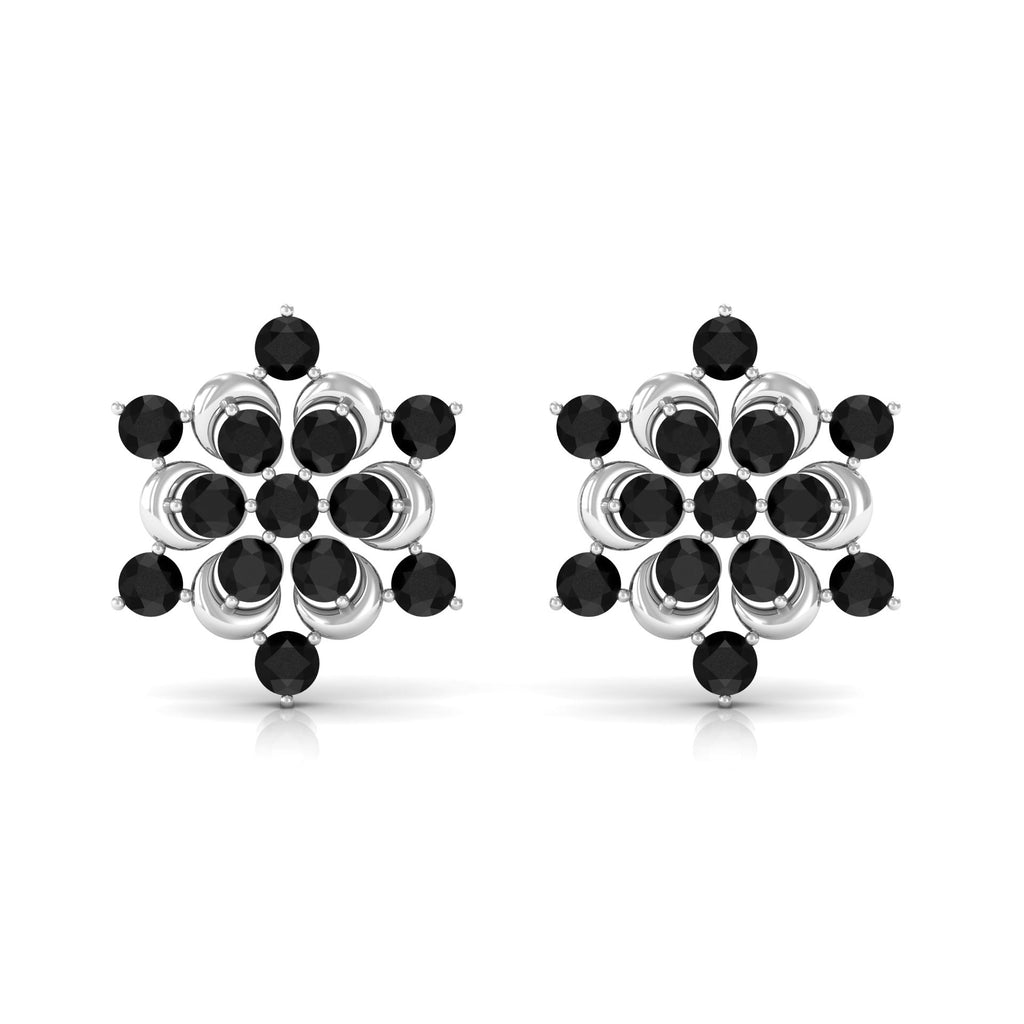 Genuine Black Onyx Statement Flower Stud Earrings