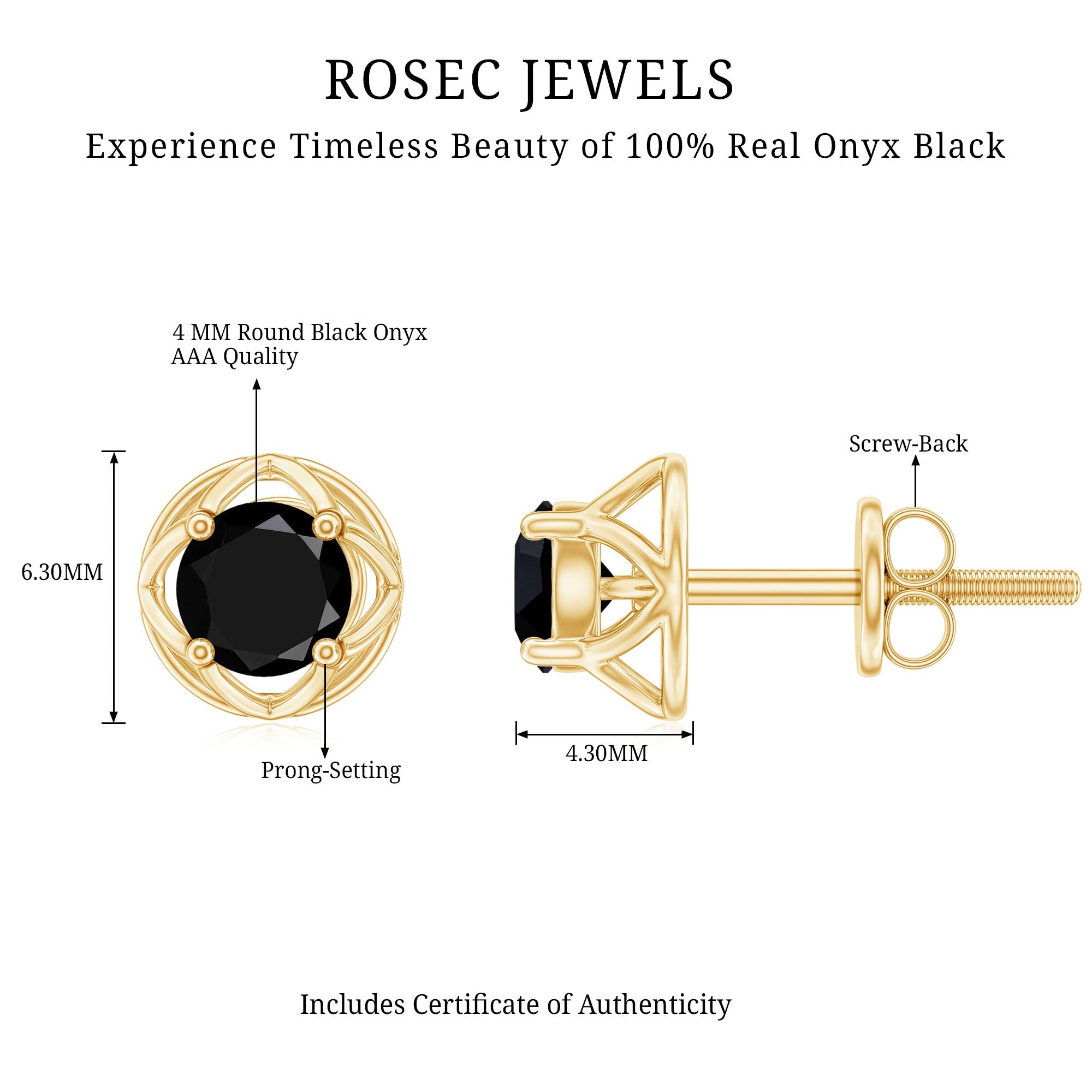 0.4 Carat Solitaire Black Onyx Floral Stud Earrings