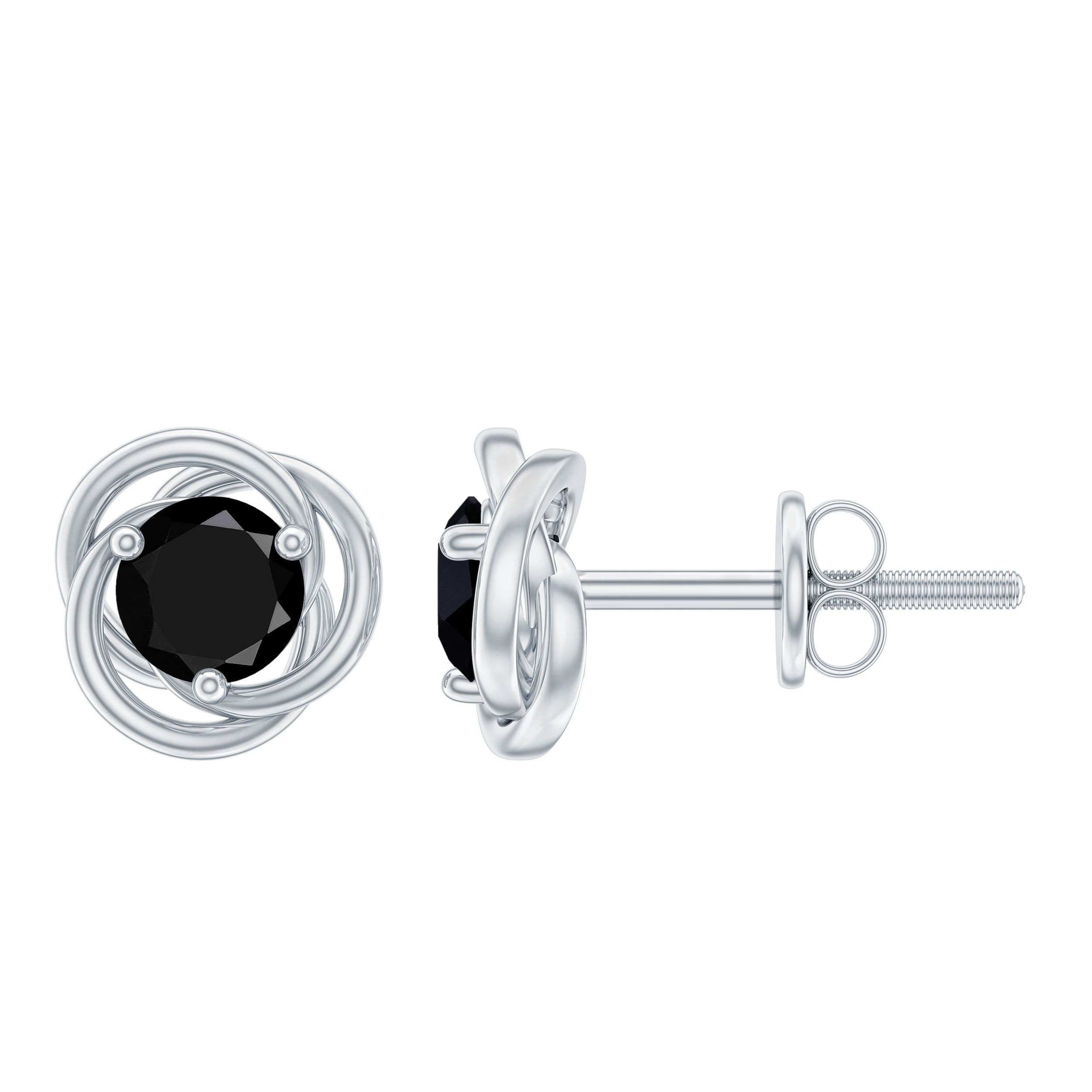 0.9 Carat Solitaire Black Onyx Swirl Stud Earrings