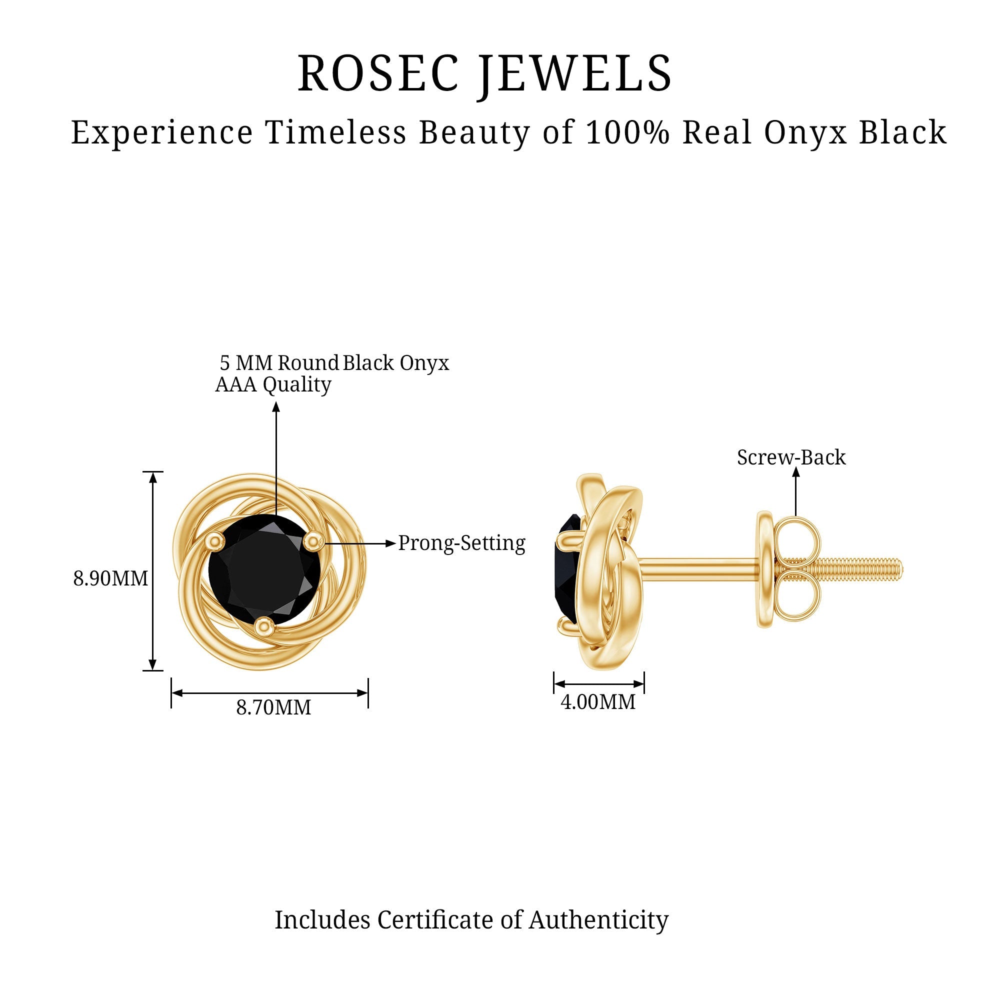 0.9 Carat Solitaire Black Onyx Swirl Stud Earrings