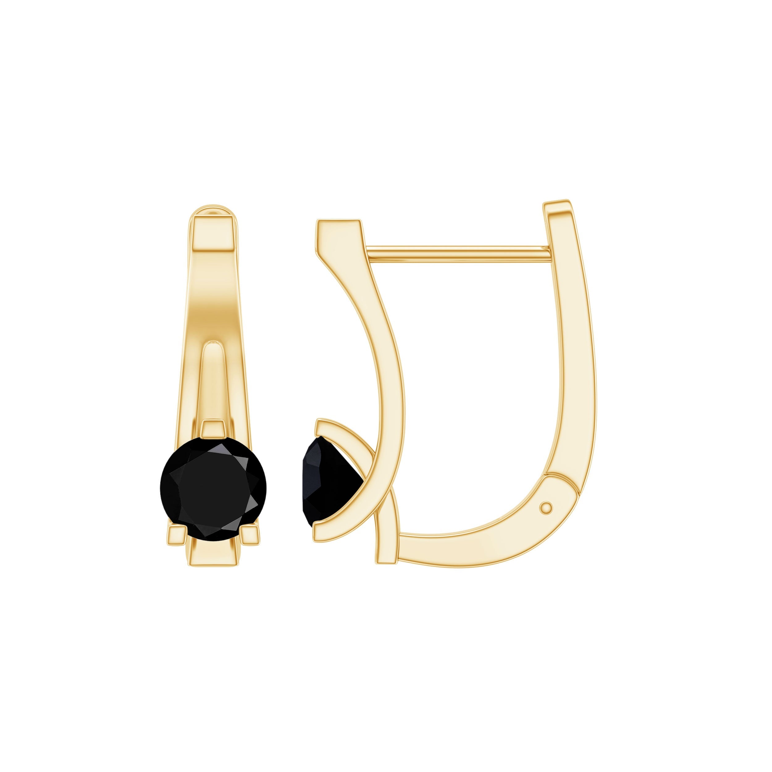 Natural Black Onyx J Hoop Earrings with Latch Back