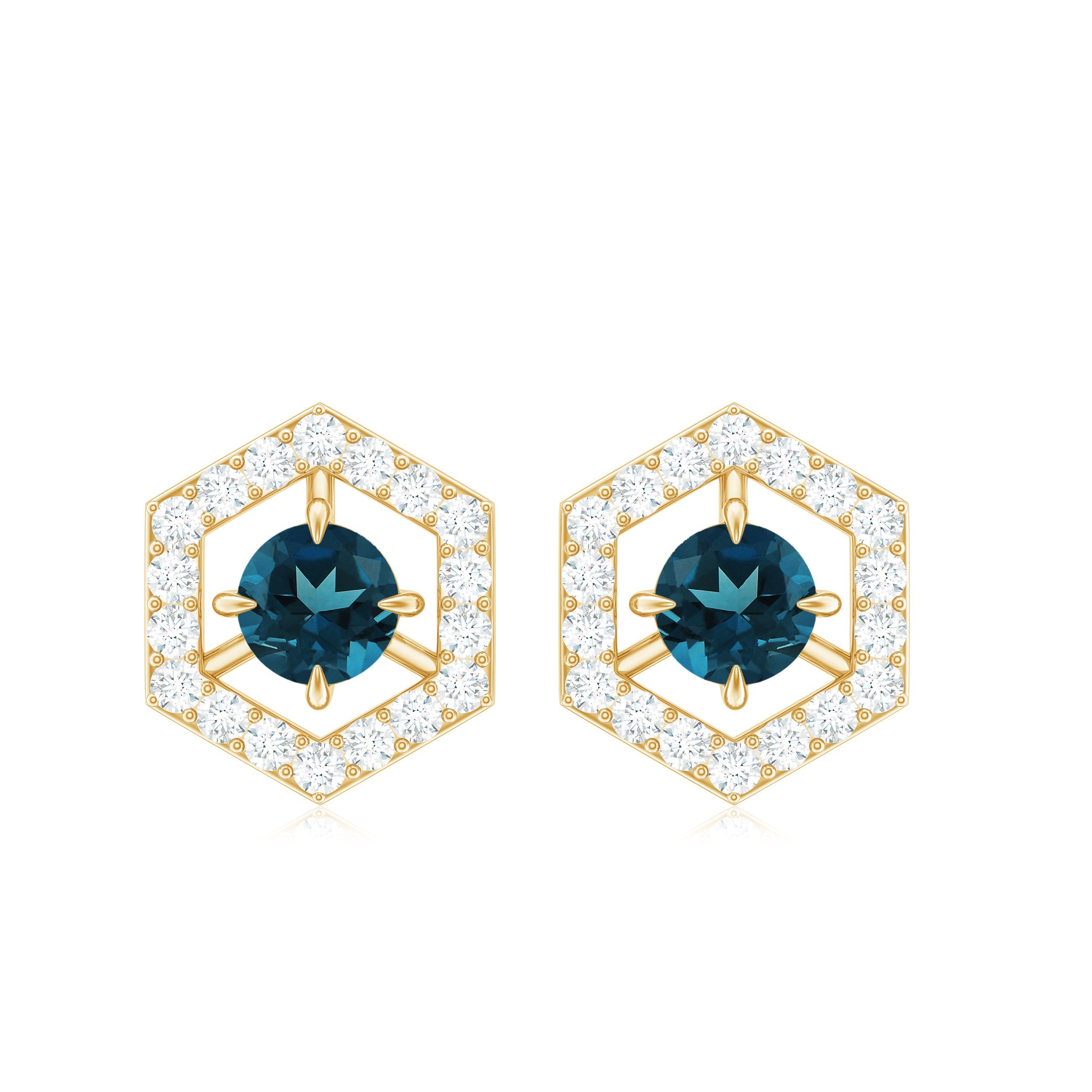 1 CT Minimal London Blue Topaz and Diamond Geometric Stud Earrings