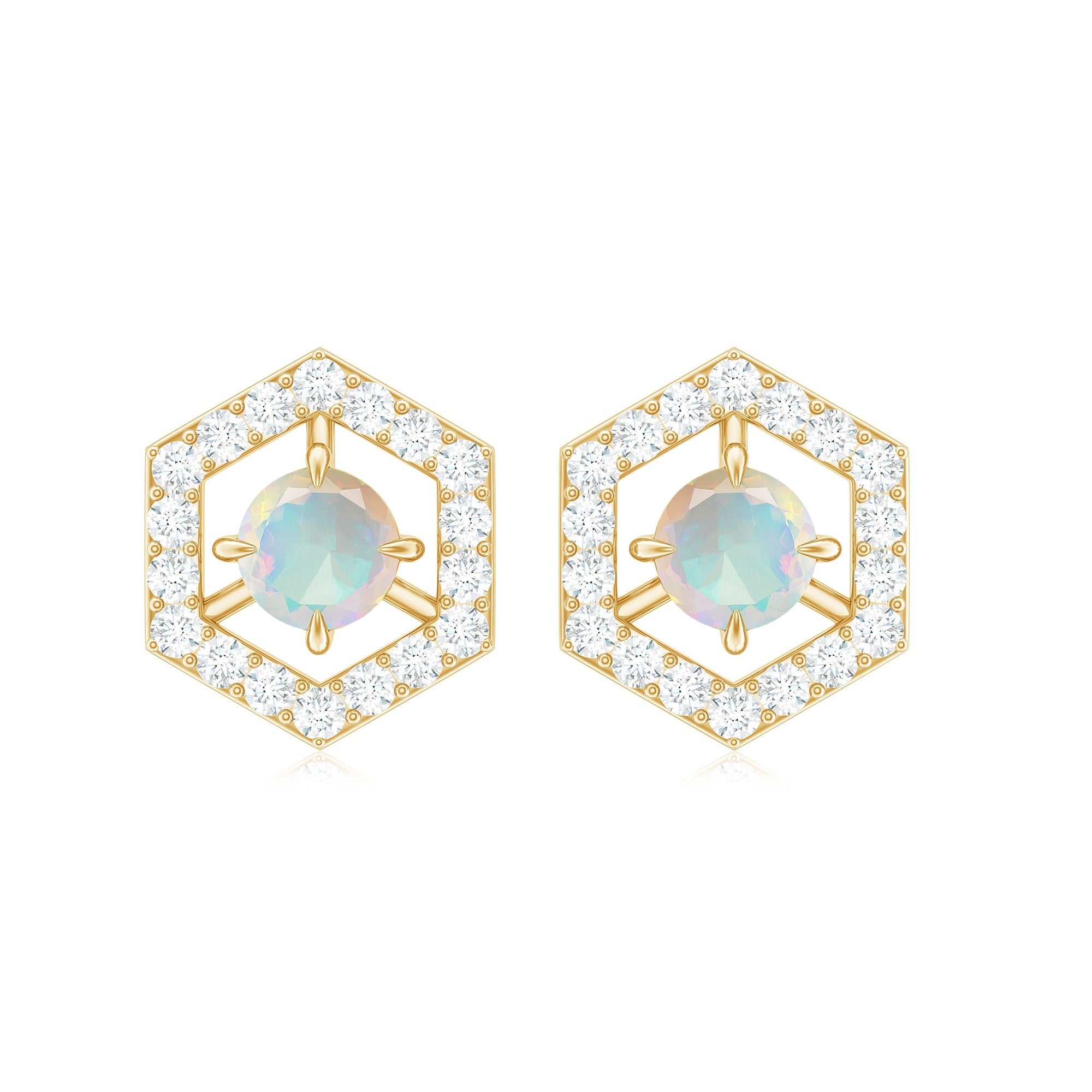 1 CT Minimal Ethiopian Opal and Diamond Geometric Stud Earrings