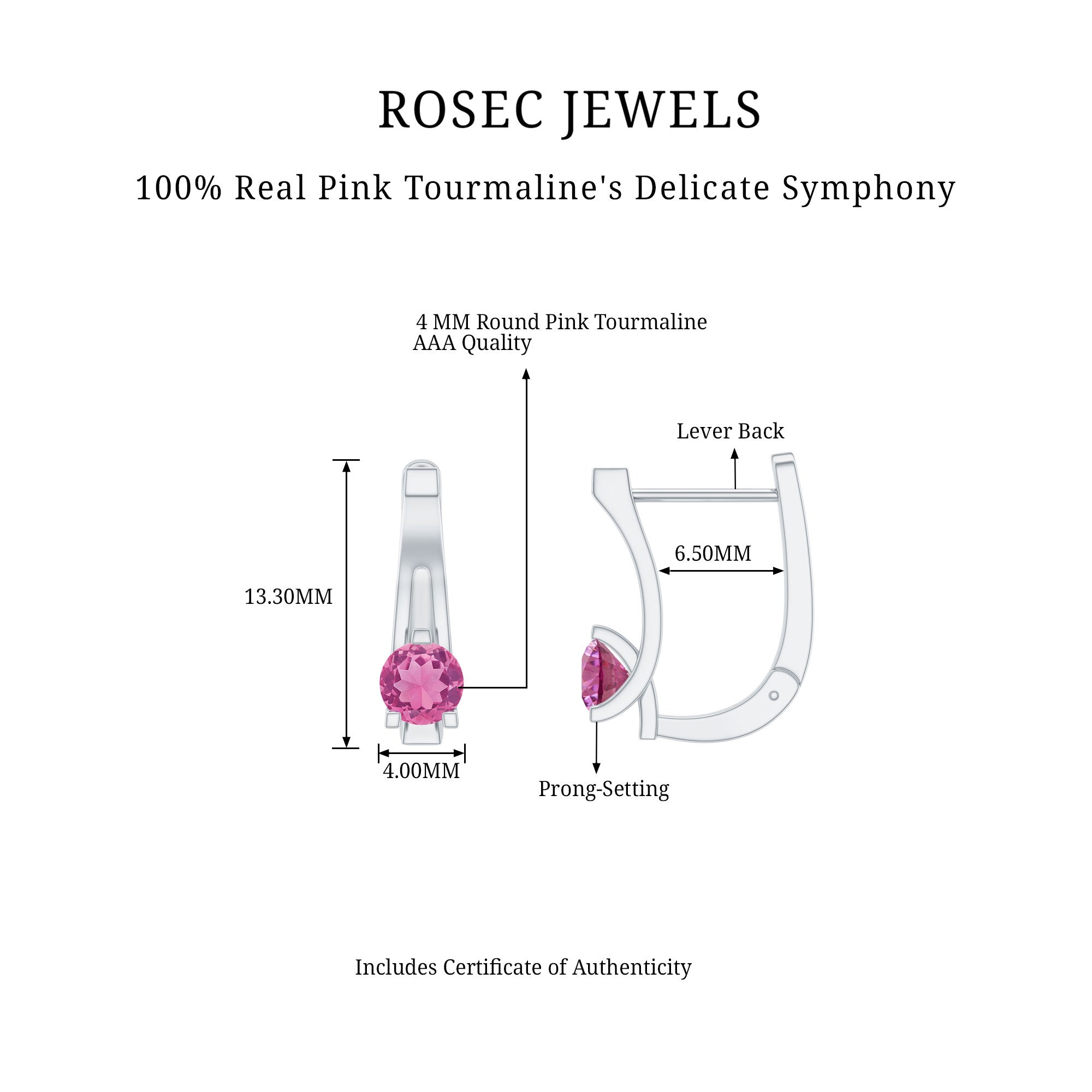 Natural Pink Tourmaline J Hoop Earrings