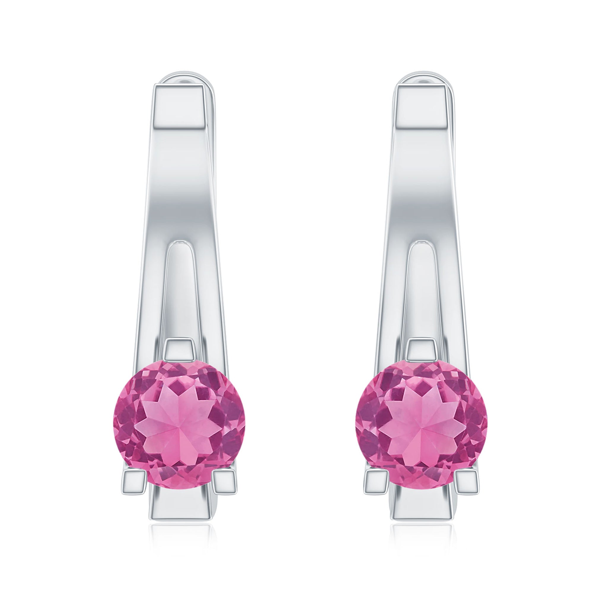 Natural Pink Tourmaline J Hoop Earrings