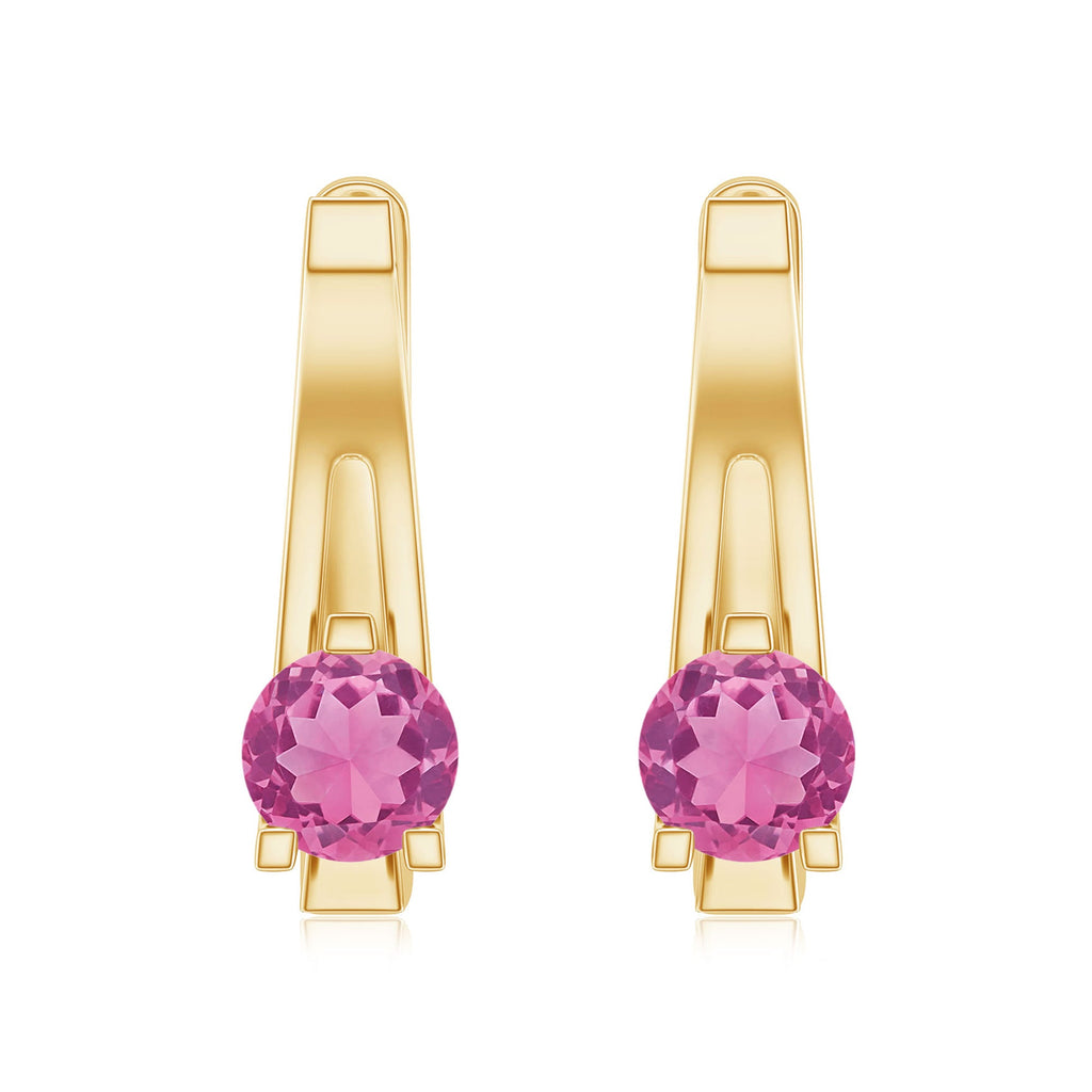 Natural Pink Tourmaline J Hoop Earrings