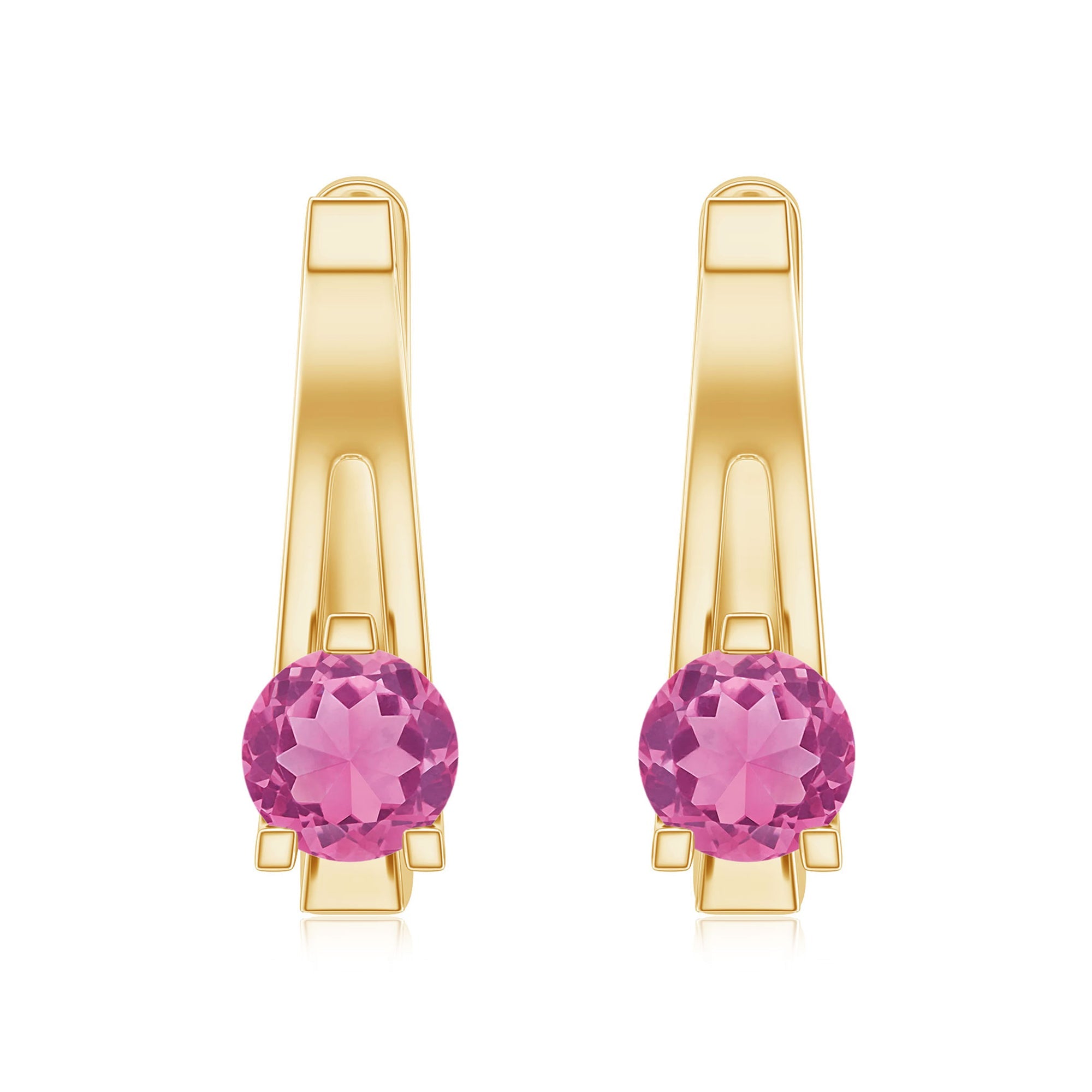 Natural Pink Tourmaline J Hoop Earrings