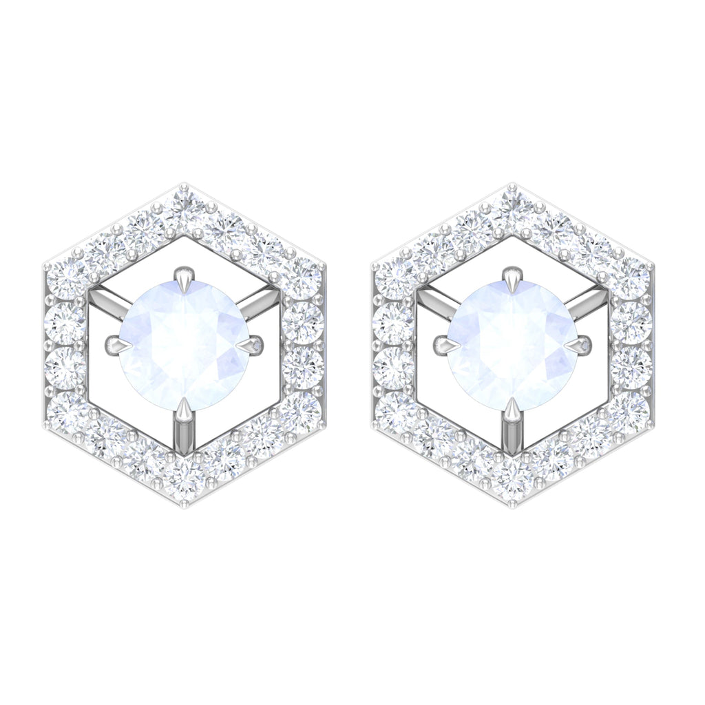 1 CT Minimal Moonstone and Diamond Geometric Stud Earrings
