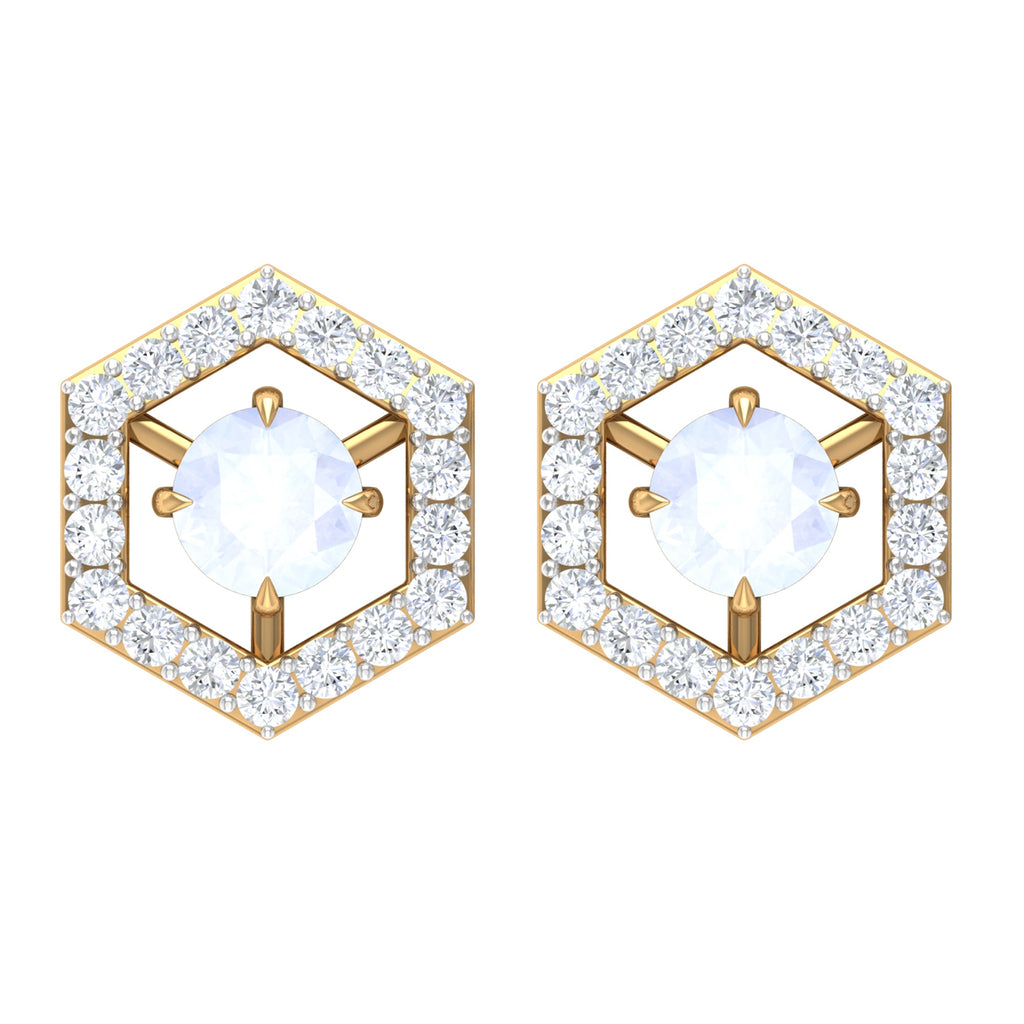 1 CT Minimal Moonstone and Diamond Geometric Stud Earrings