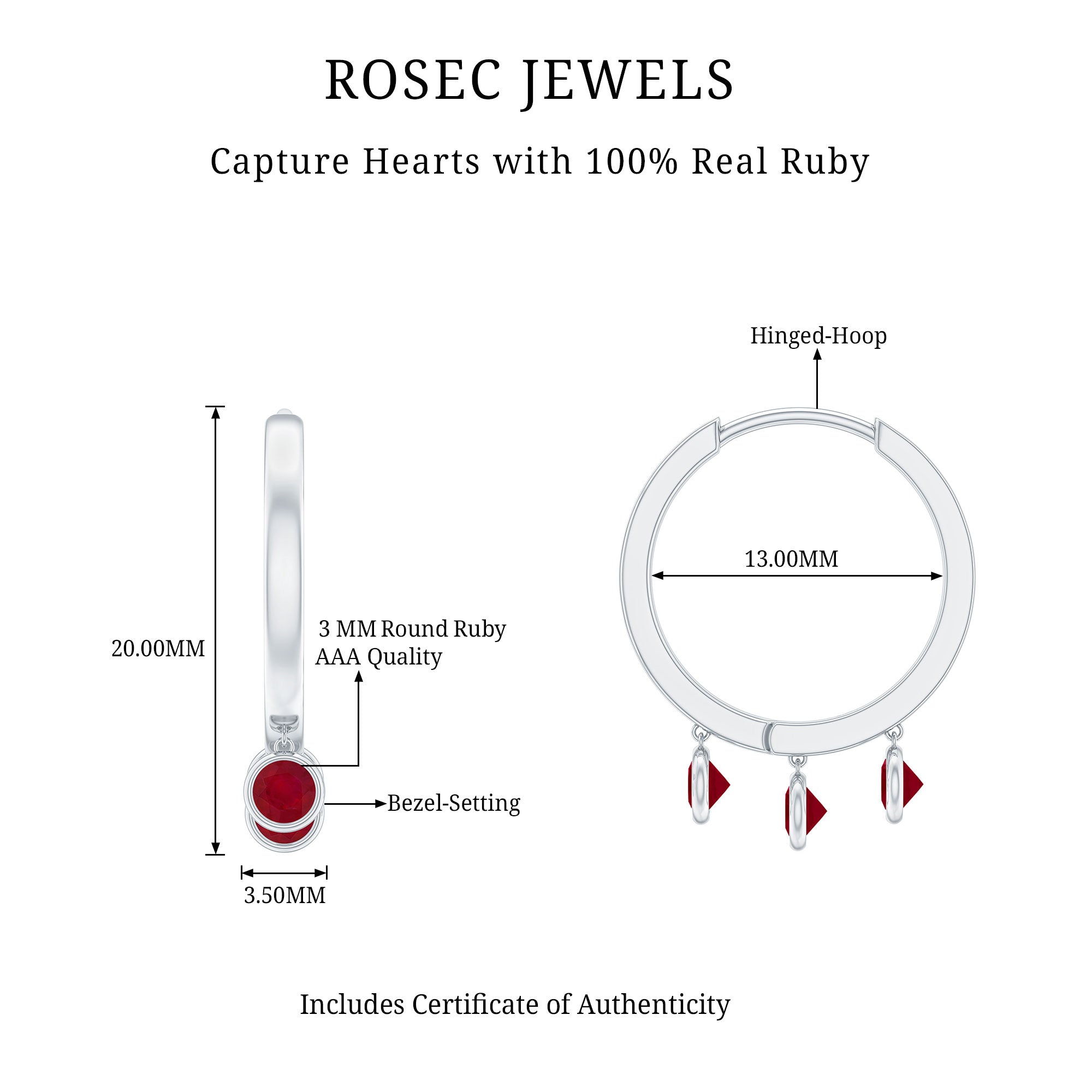 Natural Ruby Drop Hoop Earrings for Women