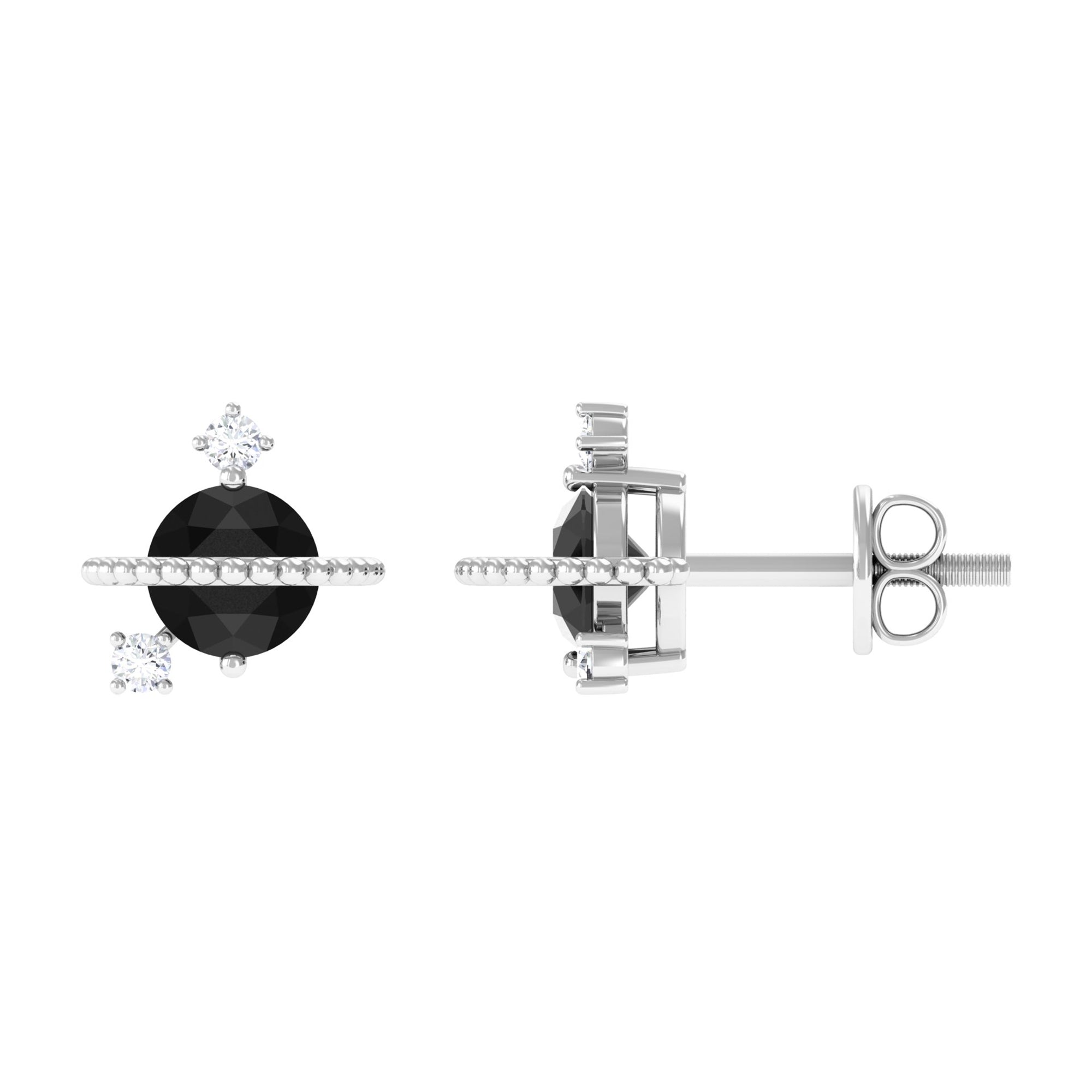 Real Black Onyx and Diamond Contemporary Stud Earrings