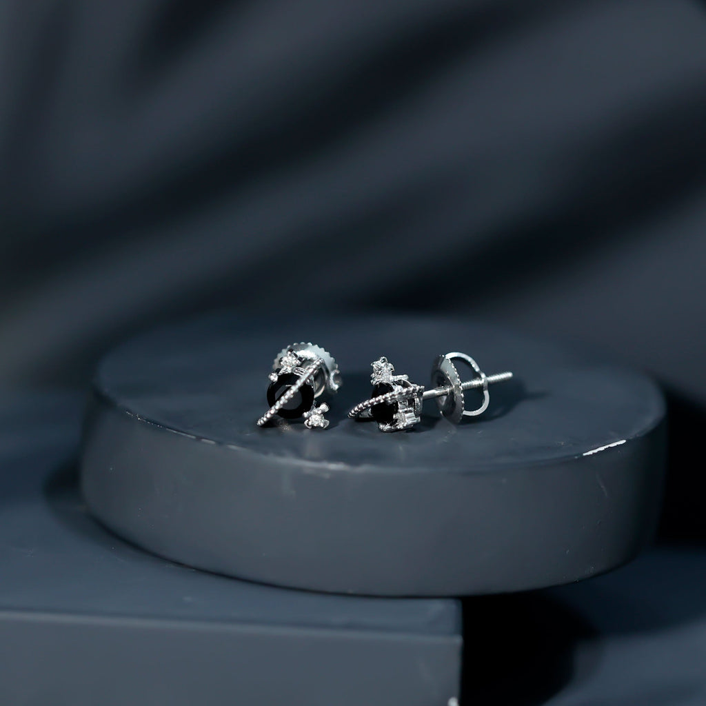 Real Black Onyx and Diamond Contemporary Stud Earrings