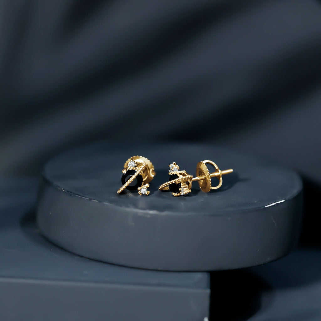 Real Black Onyx and Diamond Contemporary Stud Earrings